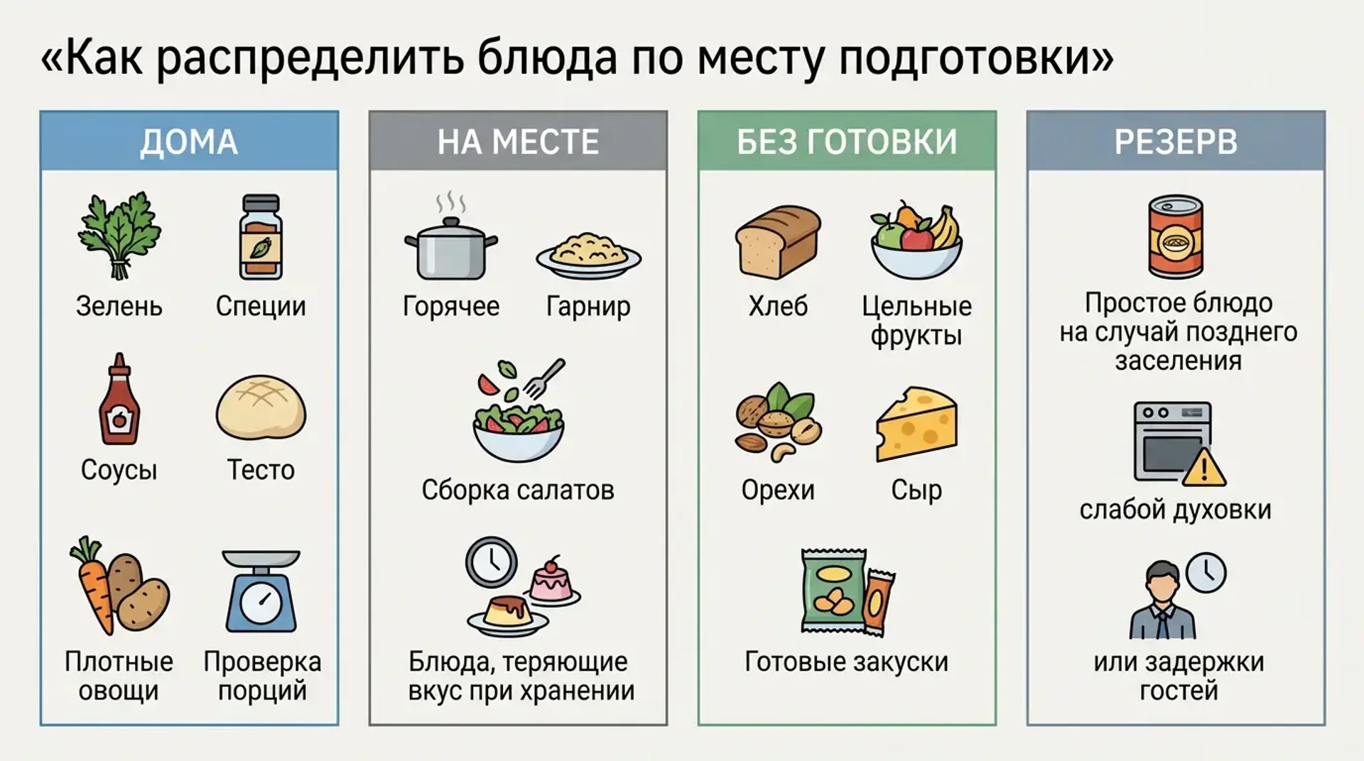 Как распределить блюда по месту подготовки